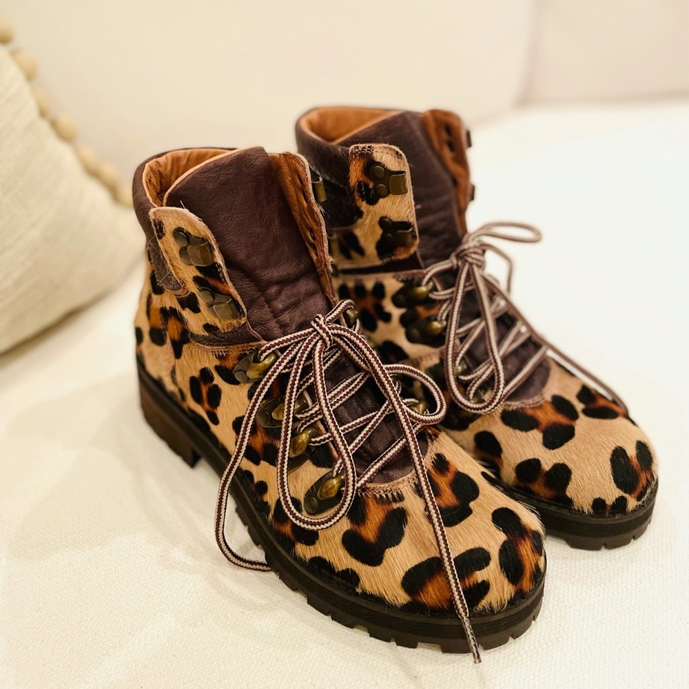 Free People Leopard Calf Hair Combat Boots
